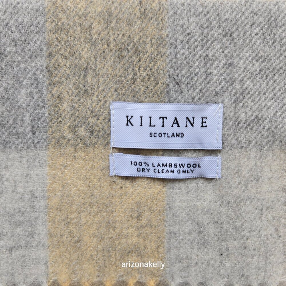 NWOT Kiltane of Scotland Lambswool Scarf Yellow, Grey, Cream - Picture 6 of 12